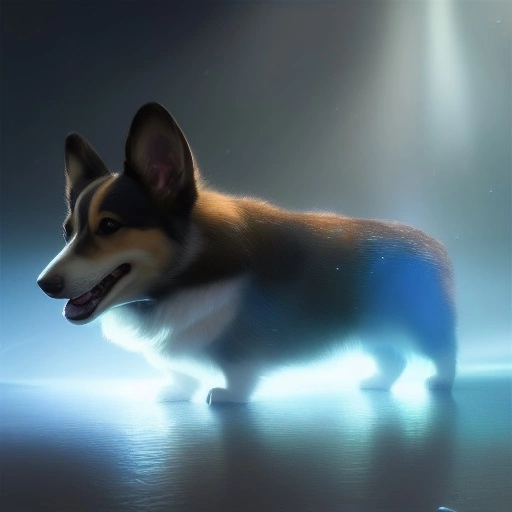 53796-9-corgi looking at its reflection, mirror in view, atmospheric, soft shading, fluffy fur, cute face, cinematic lighting, centered,.webp